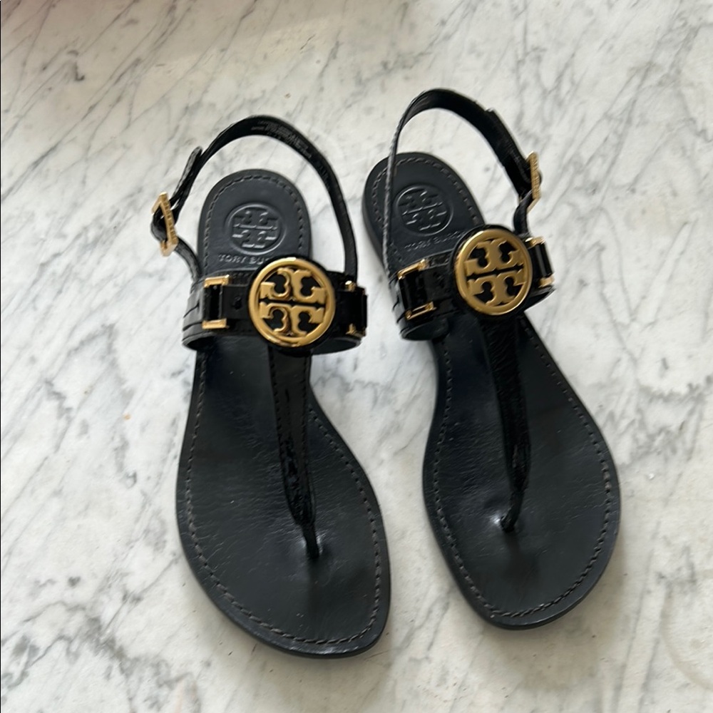 Tory Burch Black and Gold Sandals